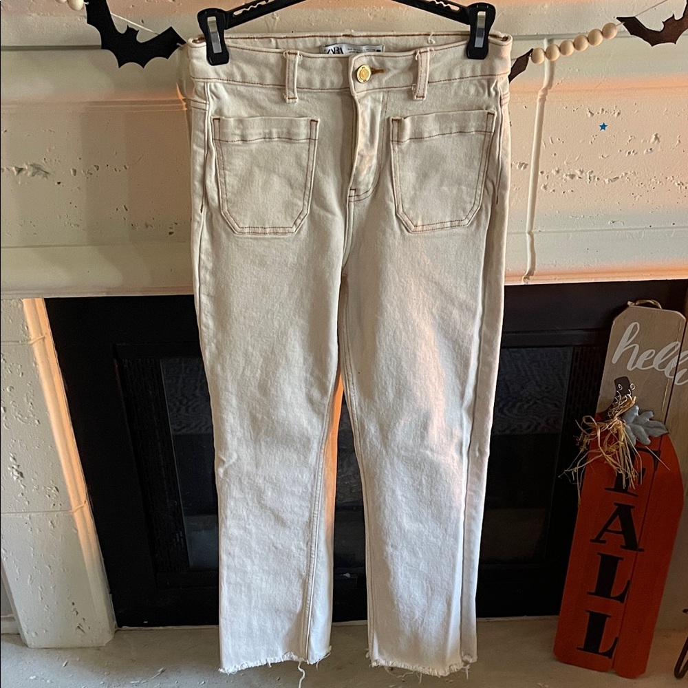 Zara Cream Straight Leg Jeans